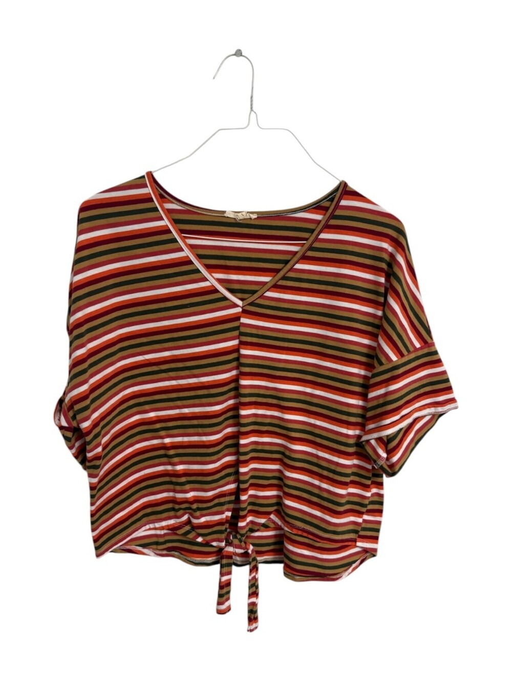 La Miel Striped V-Neck Tie-Front Top Size Large Y2K Retro Vintage 90s Boho Indie
